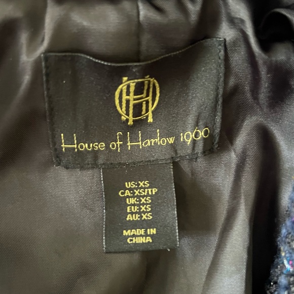 House of Harlow 1960 Double Breasted Metallic Tweed Pattern Blazer Navy Size XS - Picture 8 of 10